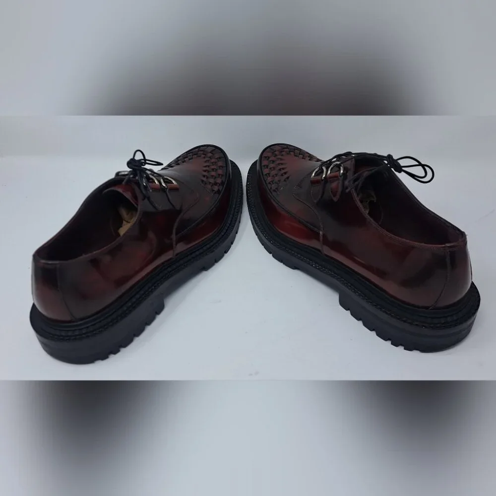 Burberry Mens Shoes Burgundy Leather Woven Lace Up Platform Creepers 11 US 44 EU